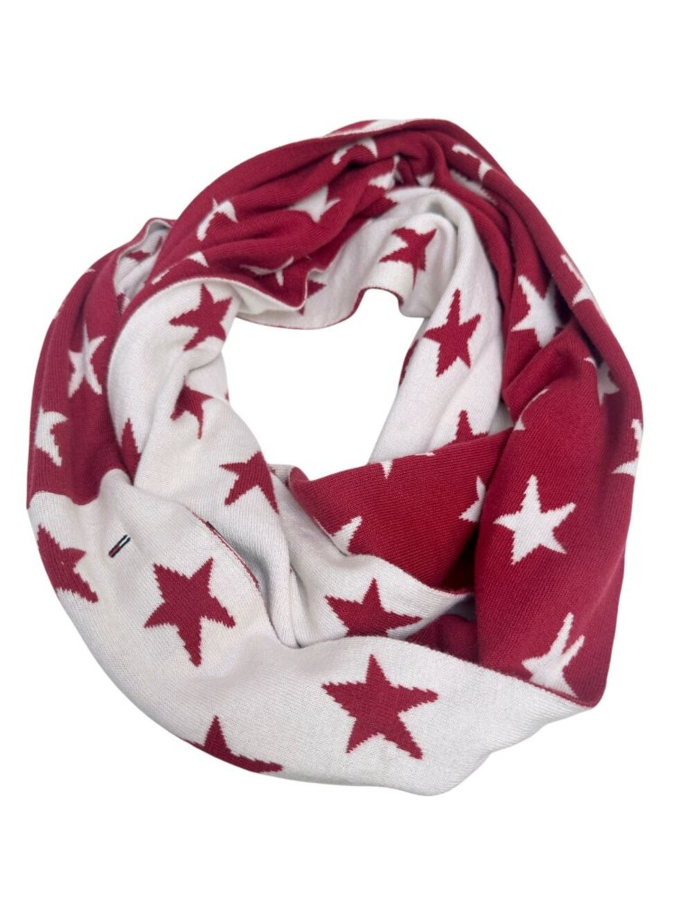 TOMMY HILFIGER DENIM Stars Infinity Scarf Red White Knit Americana Cotton Blend